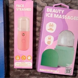 Face Steamer + Beauty Ice Massager Set in Pink & Green